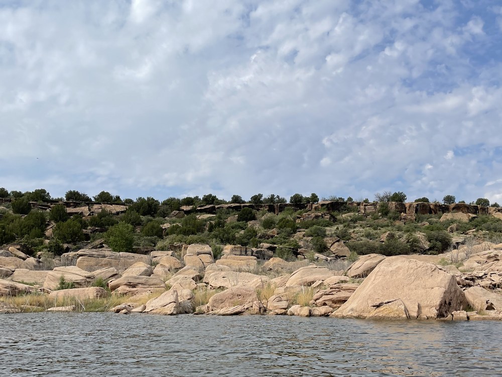 Lake near Tucumcari with rocky shoreline